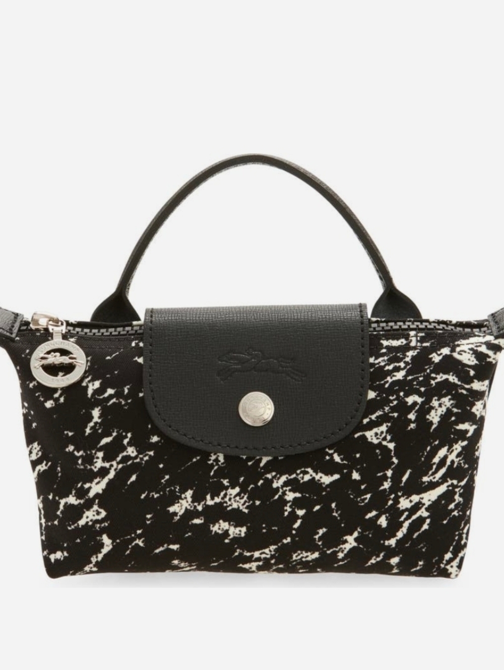Longchamp Le Pliage Mini Top Handle Canvas Cosmetic Pouch Case Black & White NEW